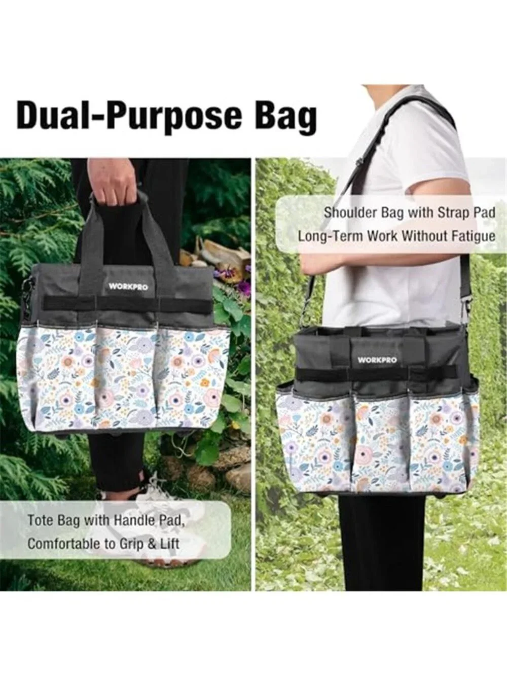 Floral Shoulder Garden Tool Bag Gardening Tote Organizer Large Storage Pockets